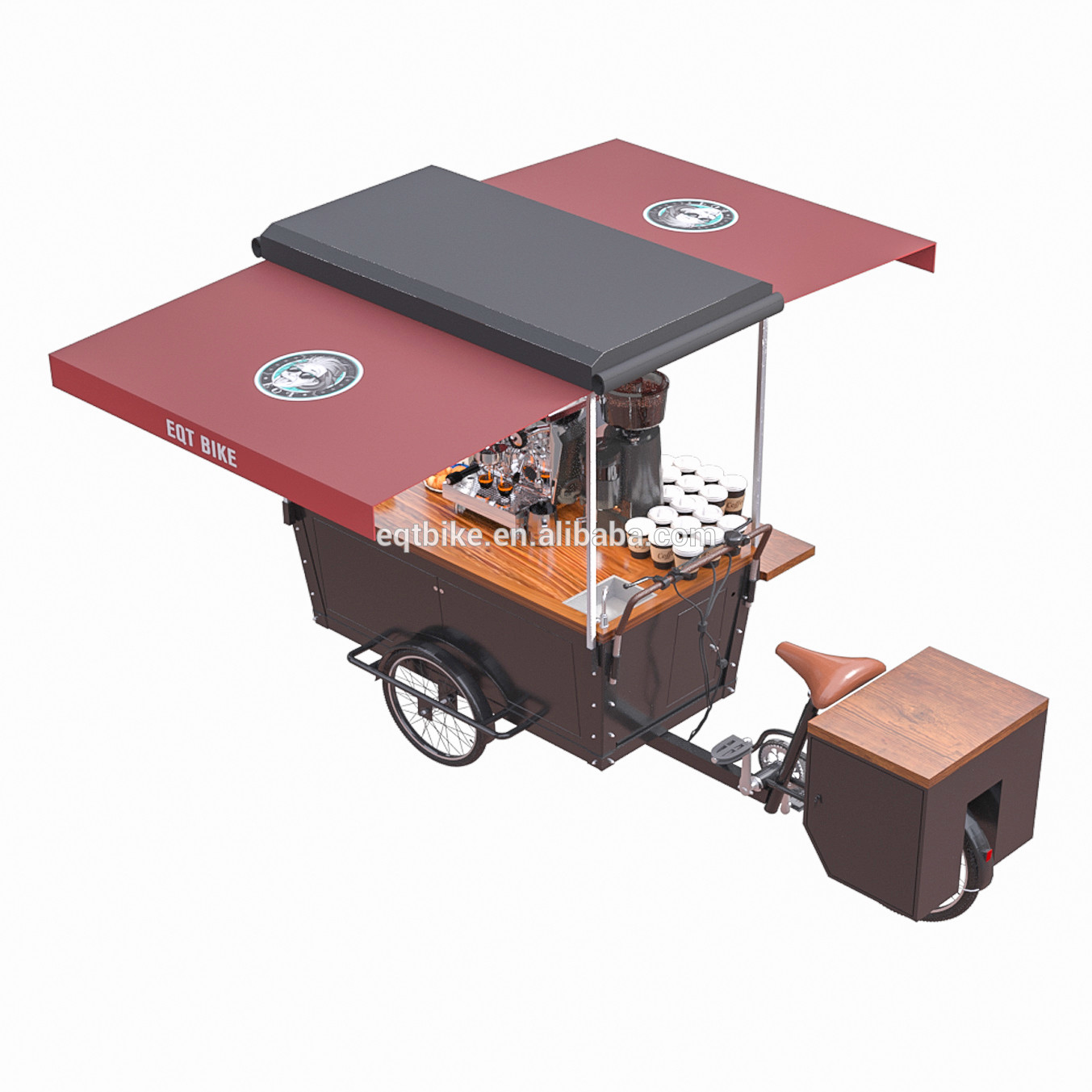 Chariot inverse de café de rue de tricycle de nourriture de frein à disque 150KG