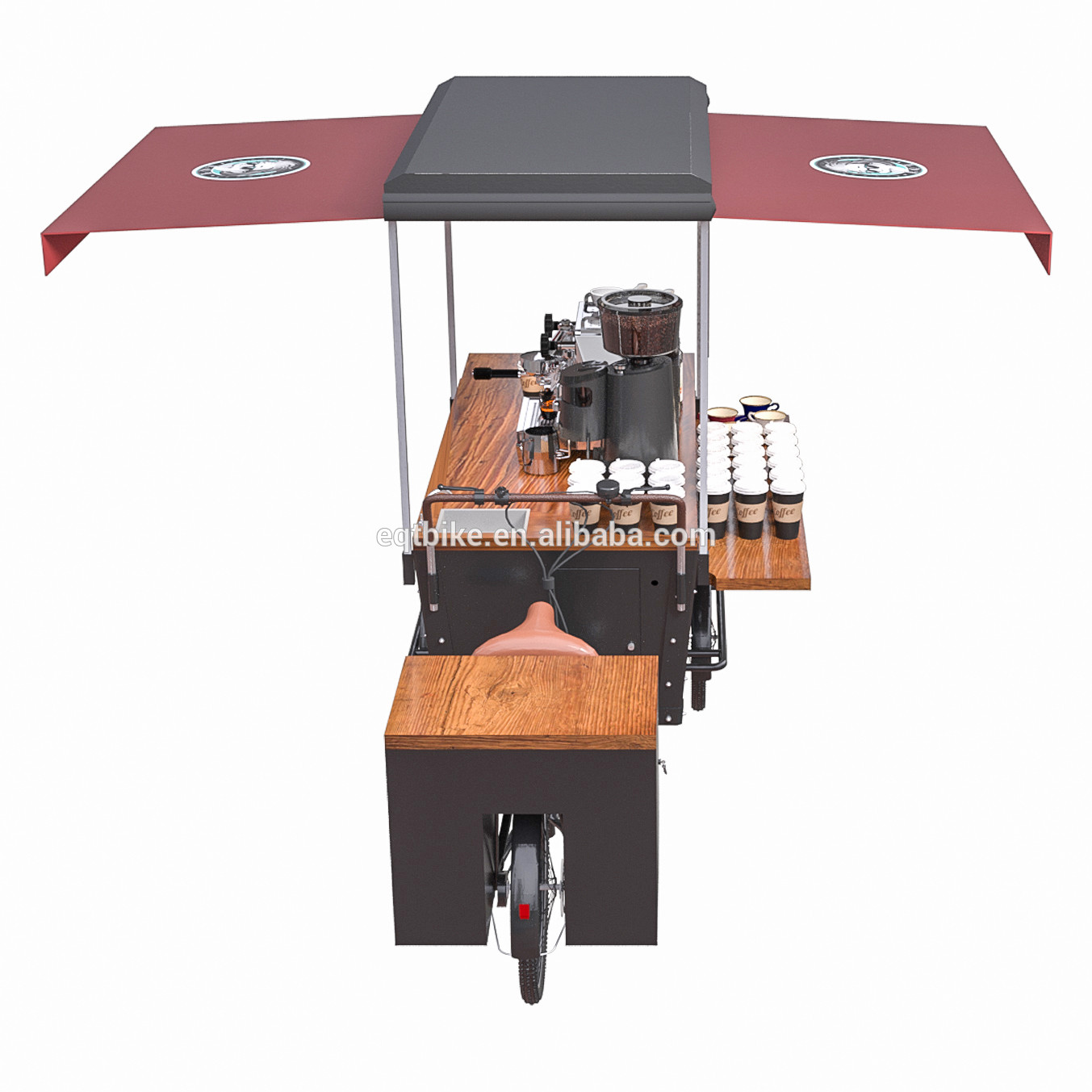 Anti chariot en bois de vente de café de tricycle de structure de boîte d'huile