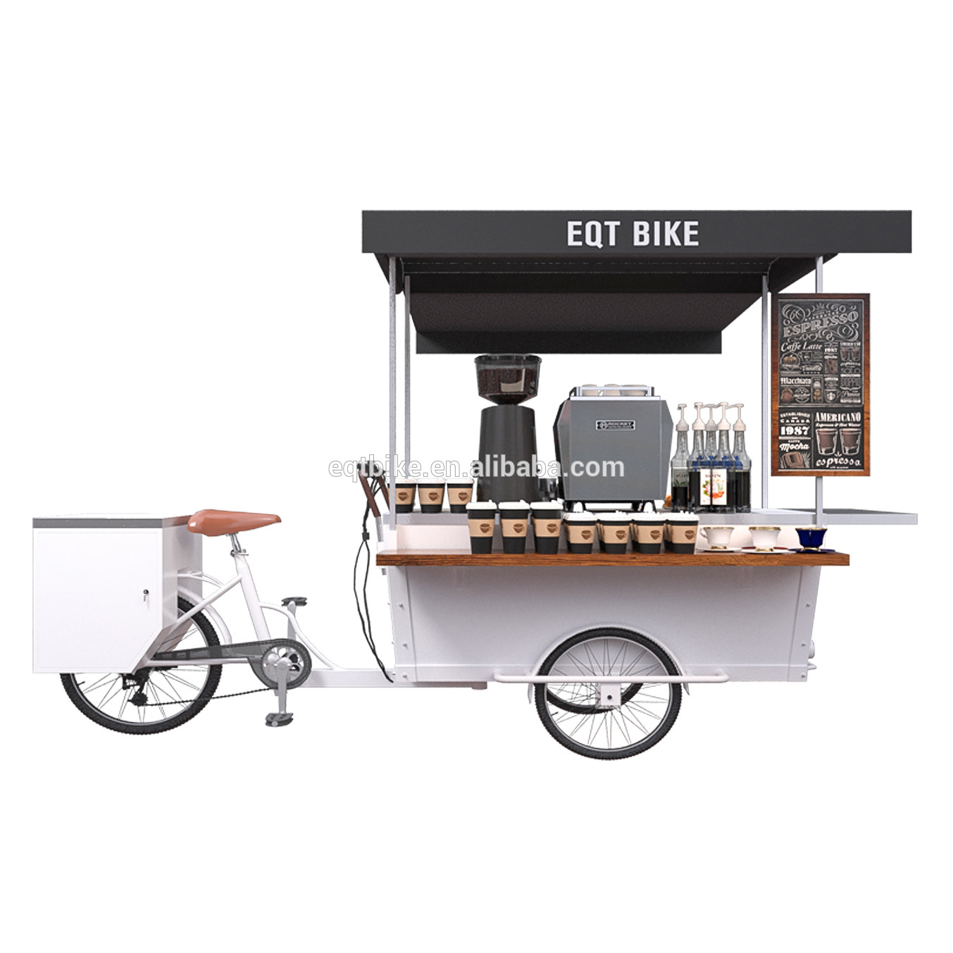 Chariot s'élevant mobile de café du tricycle 25° de structure de boîte