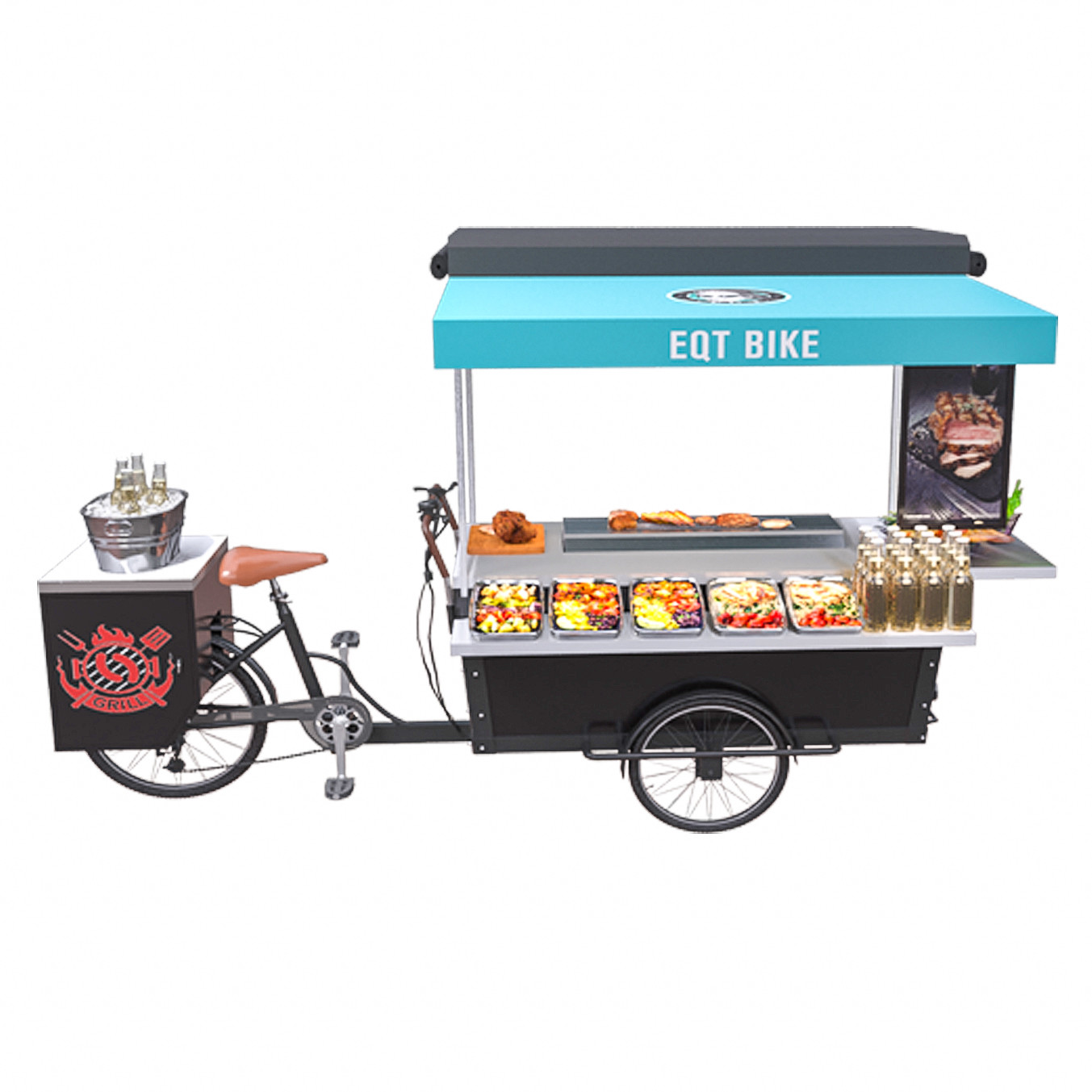 V chariot mobile extérieur de vente de BARBECUE de tricycle de nourriture de frein
