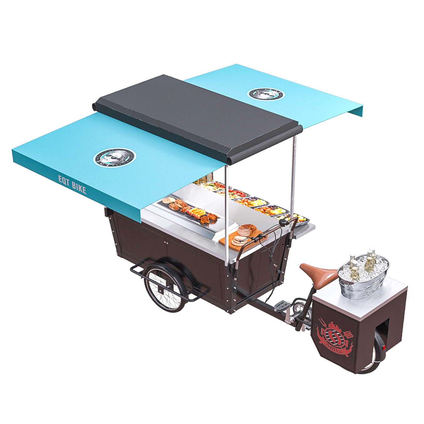 Vendre le chariot mobile de nourriture de gril de tricycle de barbecue de rue