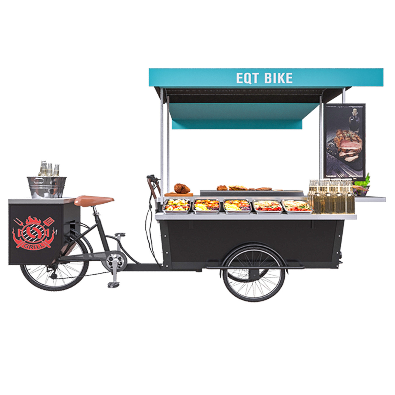 Chariot mobile adapté aux besoins du client de nourriture de BARBECUE de la rue 350W 11.3rpm