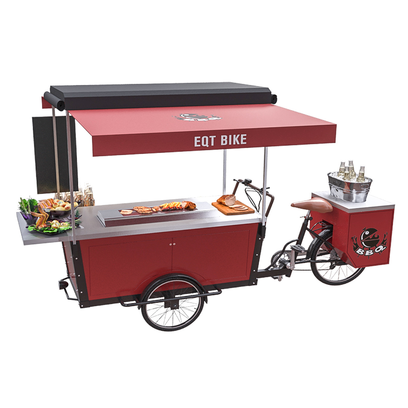 Chariot mobile de vente de barbecue de tricycle de réservation de bière de barre de 3 roues