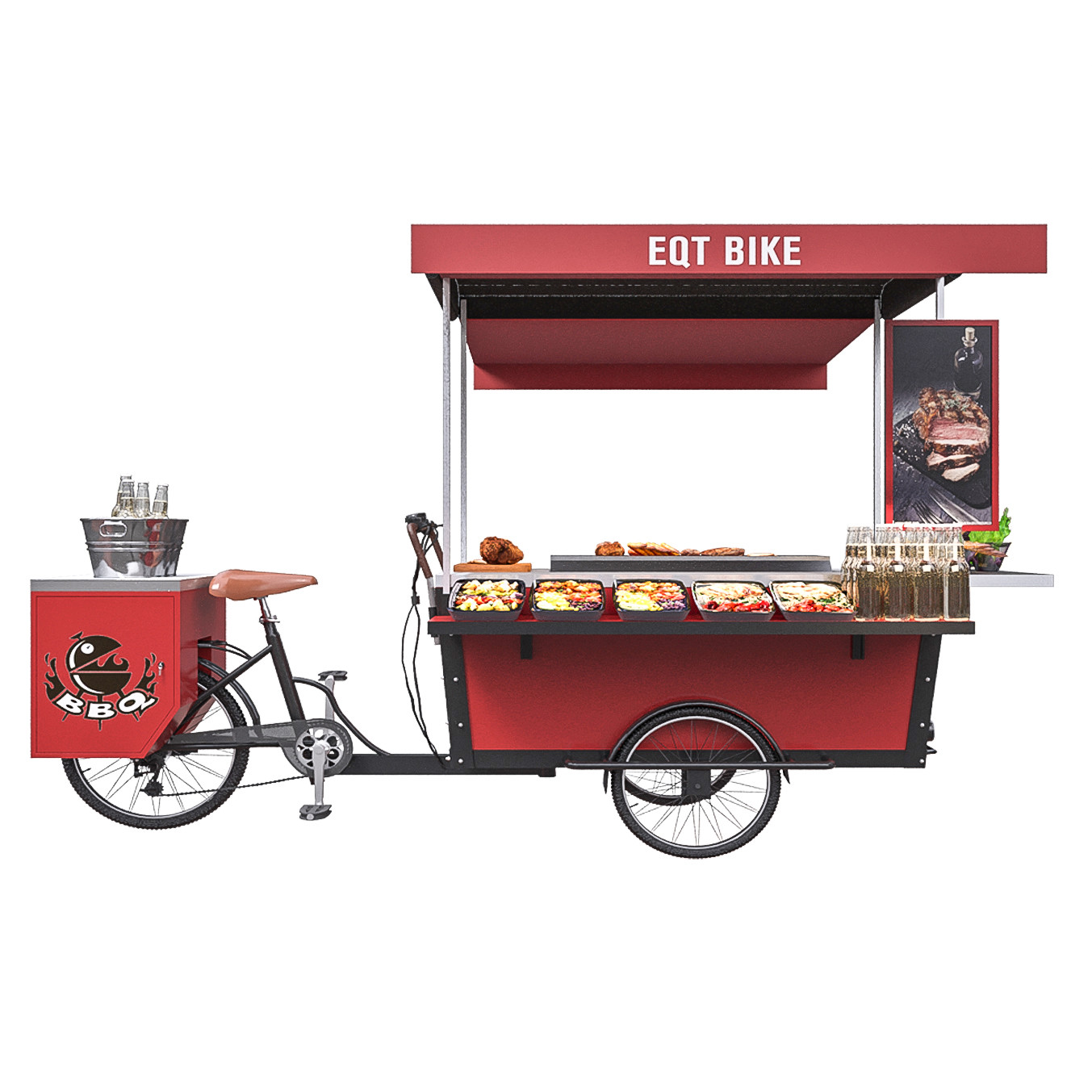 Chariot grillé inoxydable de hot-dog de tricycle de BARBECUE de la nourriture 50km/H