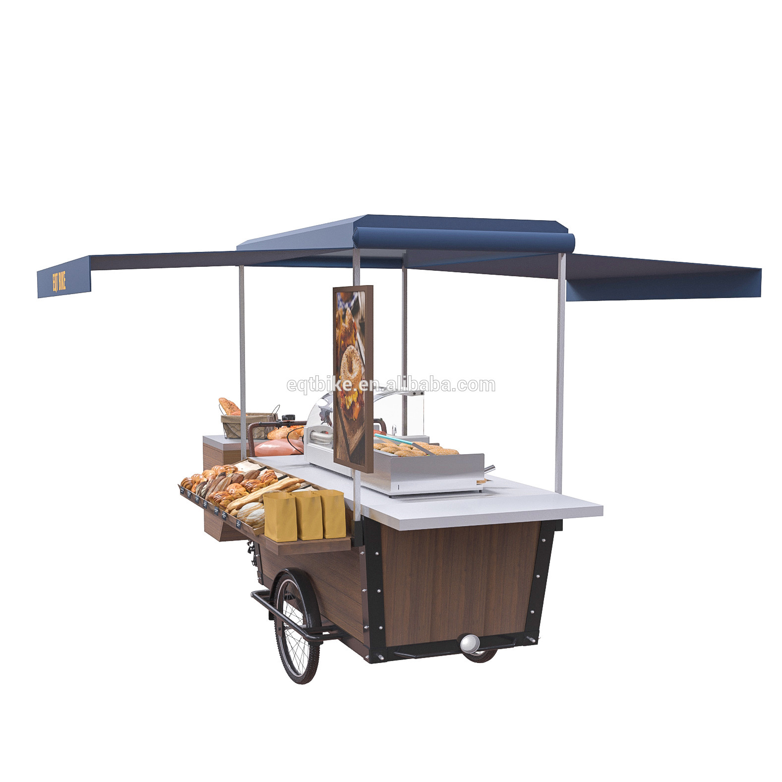 Chariot mobile extérieur en acier 2600W 220V de vente de nourriture de rue