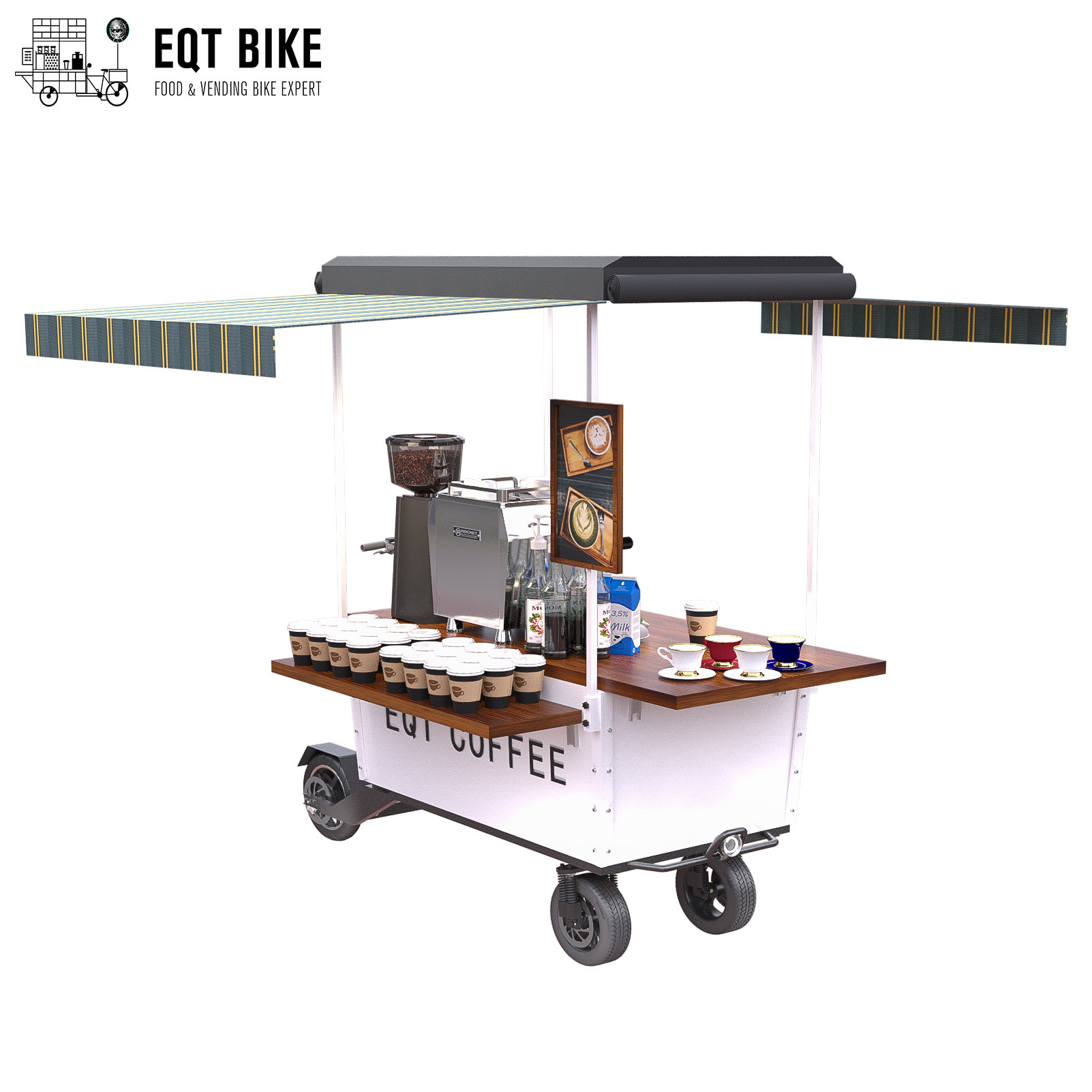 4 roues vendant le chariot extérieur de café saupoudrent le vélo mobile de revêtement de café