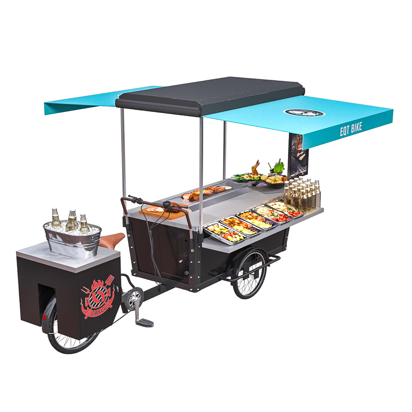 Tricycle mobile de nourriture de BARBECUE de rue du gril SS304 électrique